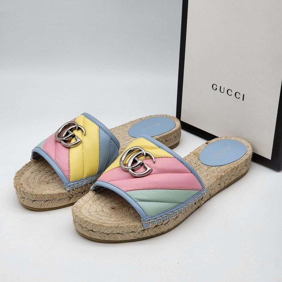 100% Authentic Gucci GG Marmont Multicolor Sandal Espadrilles - Picture 2 of 10